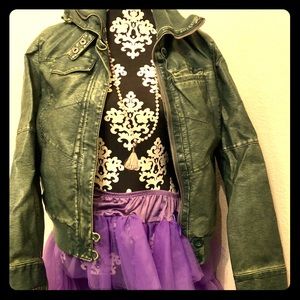 Vegan leather, army green jacket. Perfect for fall